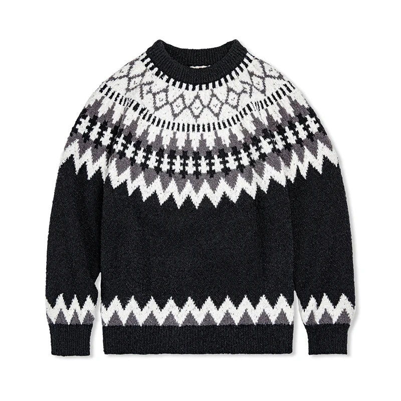 Damen nan Norwegerpullover aus Wollmix mit Rundhalsausschnitt und traditionellem Fair-Isle-Yoke Echo Archiv