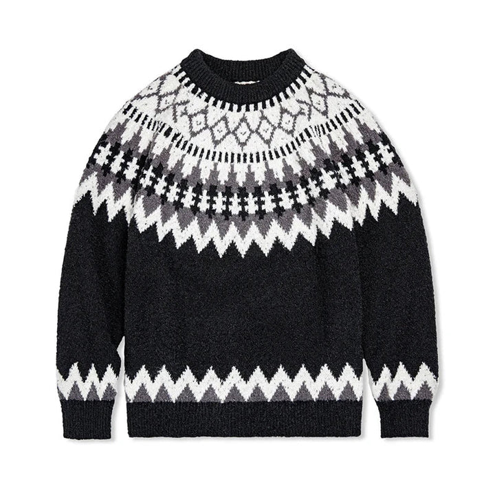 Damen nan Norwegerpullover aus Wollmix mit Rundhalsausschnitt und traditionellem Fair-Isle-Yoke Echo Archiv