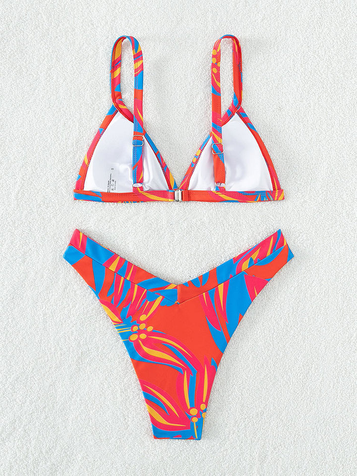 Damen Triangel-Bikini mit floralem Muster und hochgeschnittenen Höschen Echo Archiv