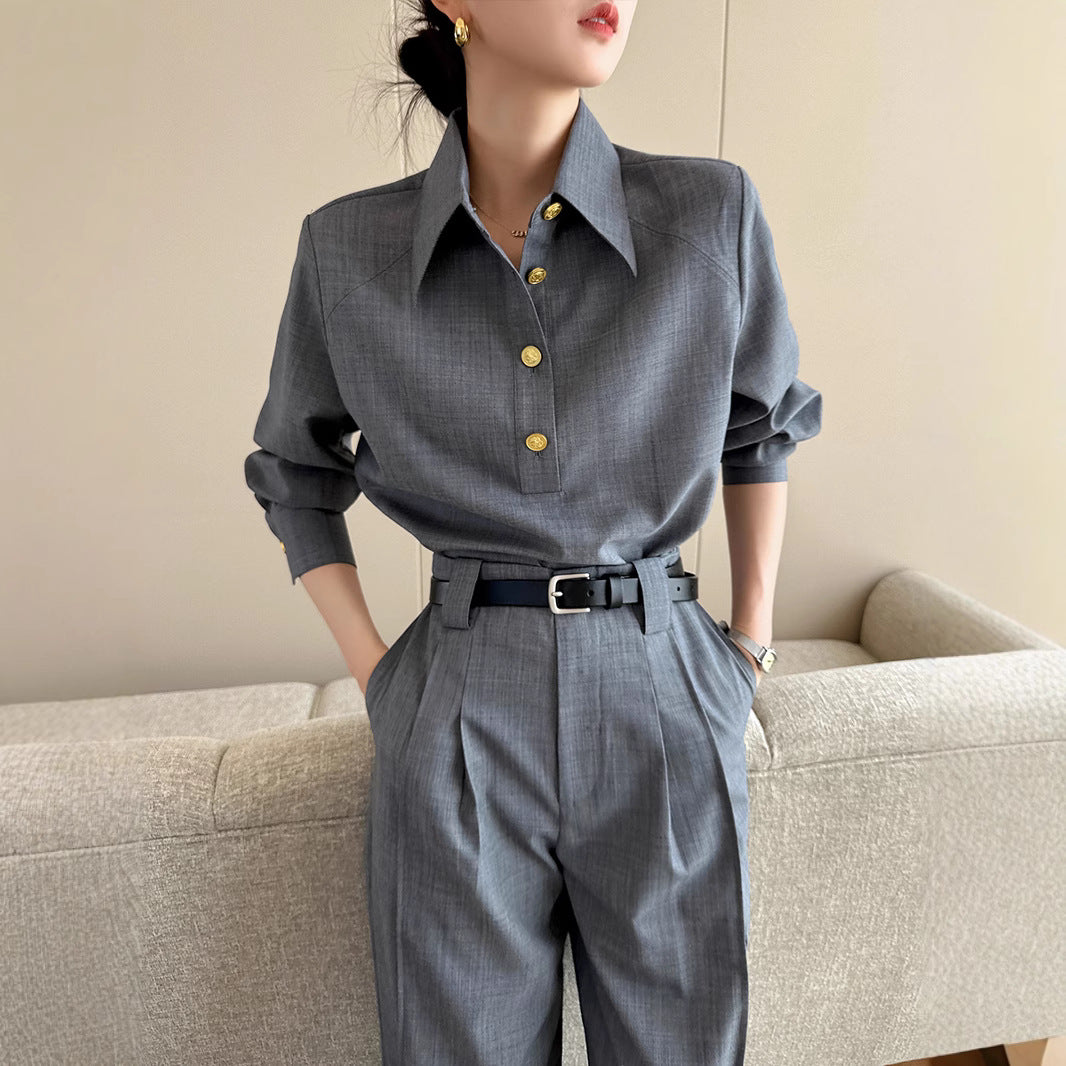 Damen Elegante und vielseitige Bluse mit Knopfdetail Echoarchiv