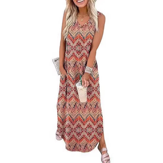 Damen Maxi-Kleid mit modernem V-Ausschnitt und praktischem Taschendesign Echo Archiv