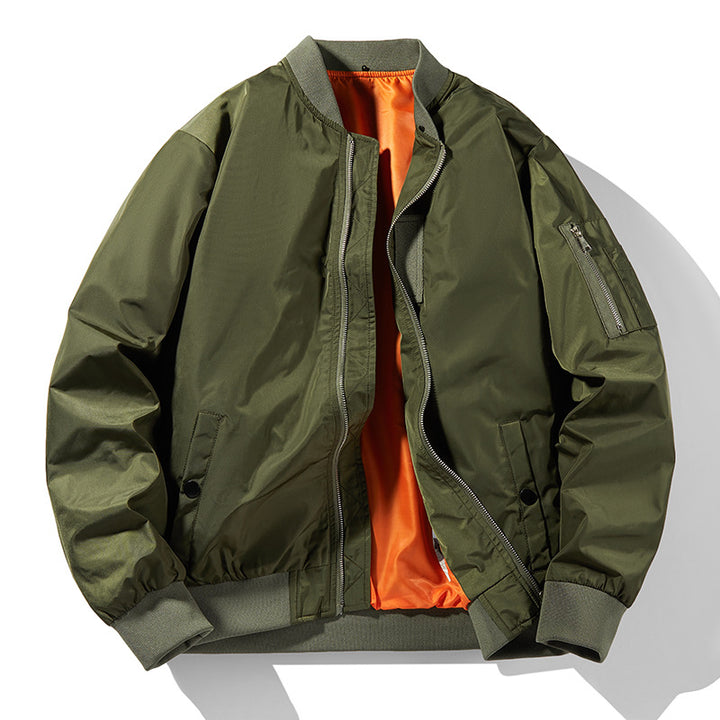 Herren Moderne Nylon-Bomberjacke im Aviatorstil mit kontrastierendem Innenfutter und Ärmel-Zipfach Echo Archiv