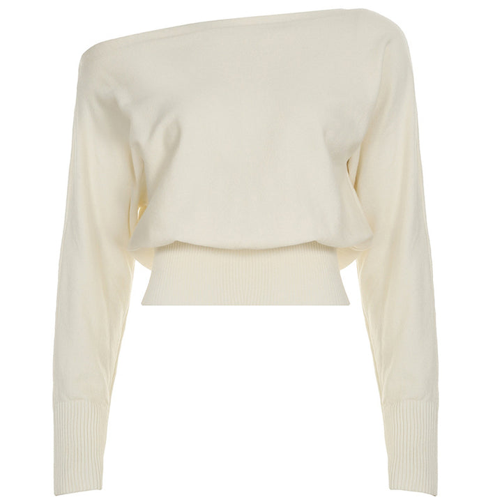 Damen nan schulterfreier Cropped-Feinstrickpullover mit weitem U-Boot-Ausschnitt und elastischem Rippbund Echo Archiv
