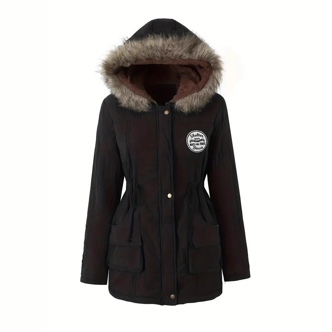Damen taillierter Parka mit Teddyfutter, Kunstfellkapuze und Multifunktions-Taschen – Montévia