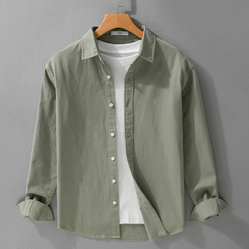 Herren Texturiertes Baumwoll-Hemdjacken-Overshirt im Relaxed-Fit mit Kentkragen Echoarchiv