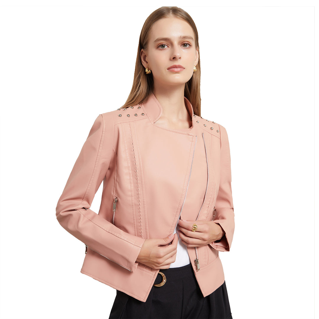 Damen nan Bikerjacke aus Kunstleder mit Nietenbesatz und asymmetrischem Reißverschluss Echo Archiv