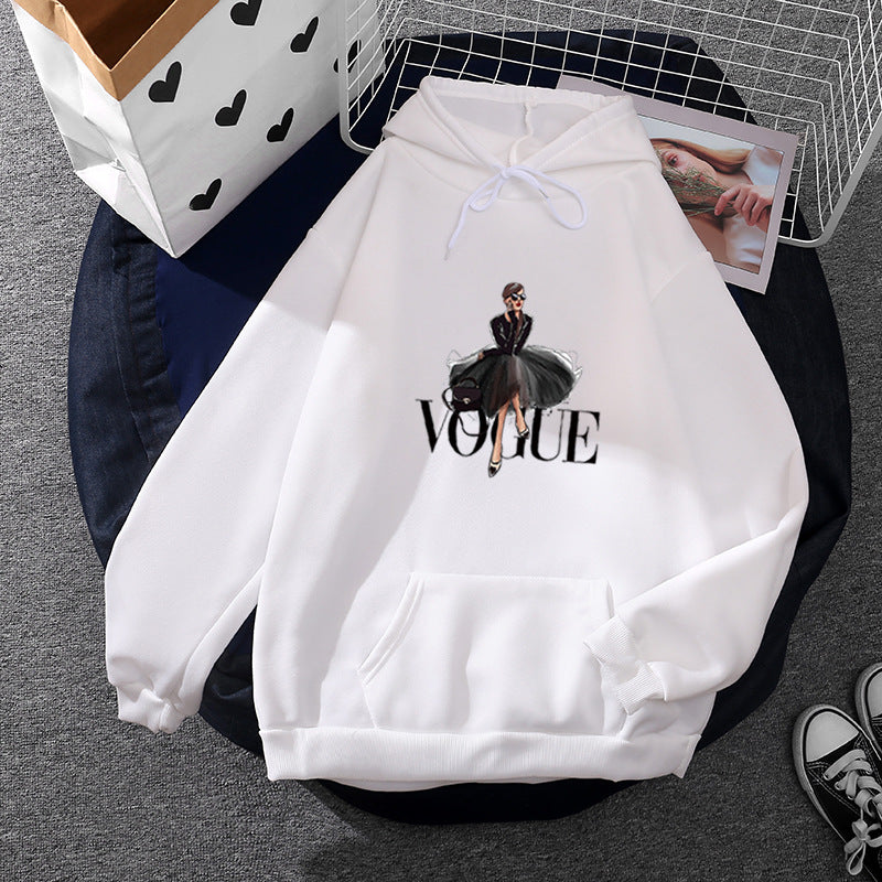 Damen modischer Kapuzenpullover mit Fashion-Illustration, geräumiger Eingrifftasche und kuscheligem Fleece – Auréline