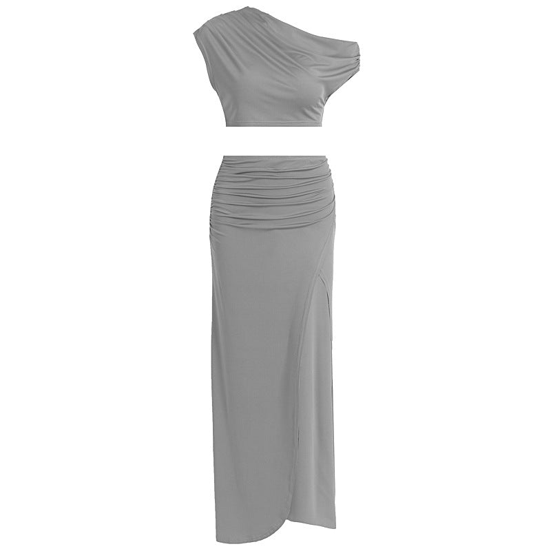 Damen Elegantes Two-Piece Set mit asymmetrischem Oberteil und gerafftem Rock Echo Archiv