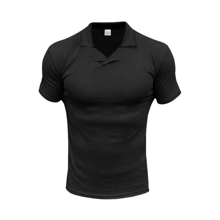 Herren nan schmal geschnittenes Kurzarm-Polo mit offenem Hemdkragen und elastischem Baumwollstretch Echo Archiv