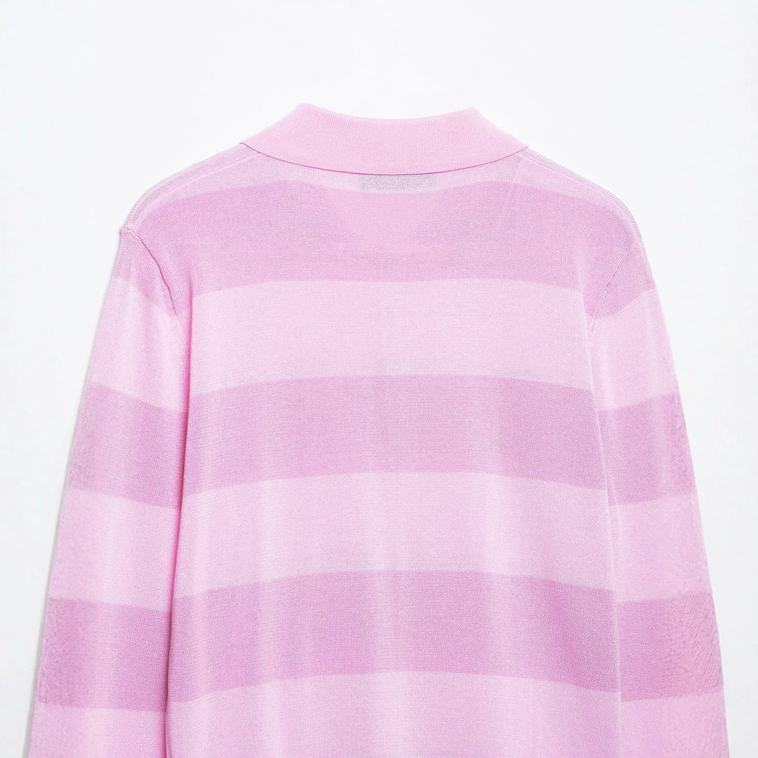 Damen Gestreifte Cropped Polo‑Strickjacke mit kastiger Silhouette und Rippbündchen Echoarchiv