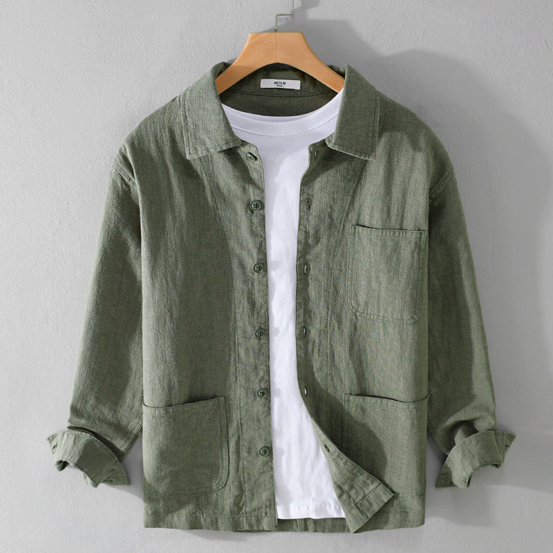 Herren Leinenhemdjacke mit aufgesetzten Taschen und legerer Passform Echoarchiv