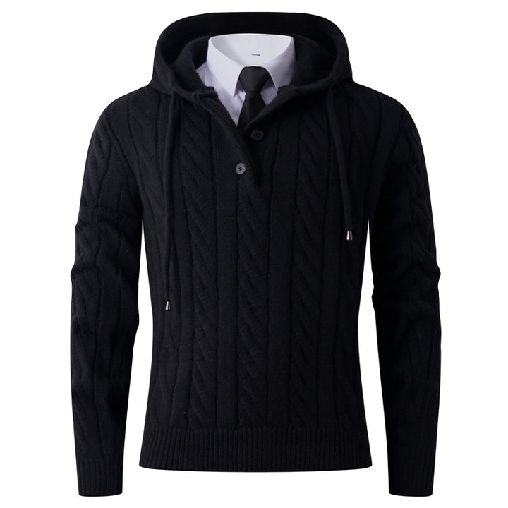 Herren Strickjacke mit Kapuze und modernem Zopfmuster Echoarchiv