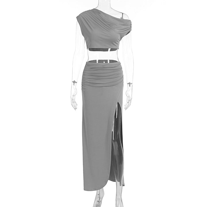 Damen Elegantes Two-Piece Set mit asymmetrischem Oberteil und gerafftem Rock Echo Archiv