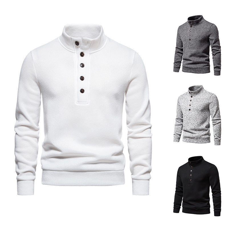 Herren gemütlicher Langarmpullover mit Knopfleiste und Stehkragen Echoarchiv