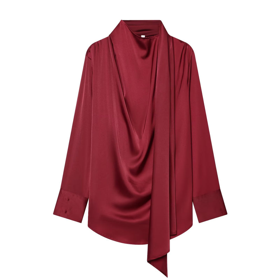 Damen Drapierte Oversize-Bluse mit Schluppe und Stehkragen Echoarchiv
