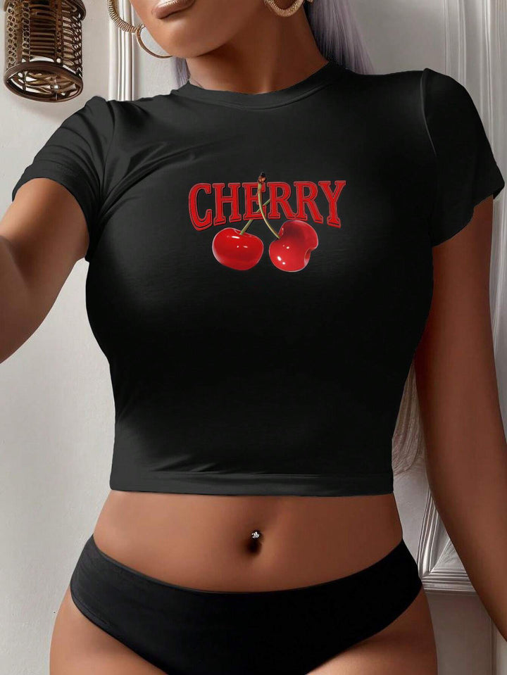 Damen Crop-T-Shirt mit kreativem Cocktail-Design Echo Archiv