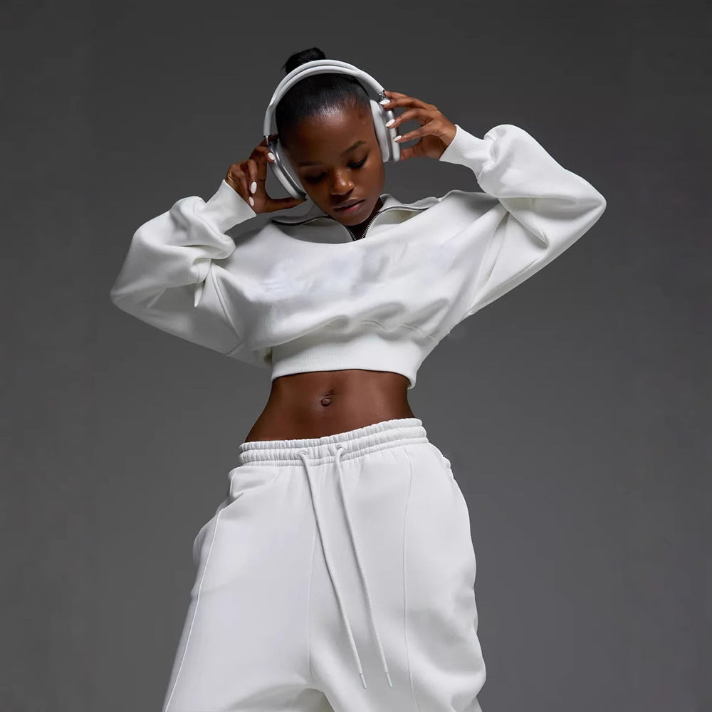 Damen nan kurzes Half-Zip Sweatshirt-Set mit hochtaillierter weiter Lounge-Jogginghose Echo Archiv