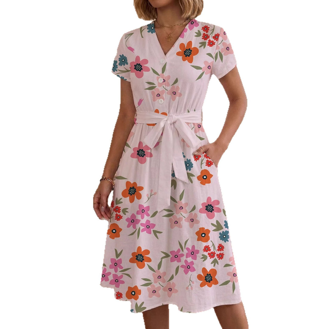 Damen lässiges Maxikleid mit taillierbarem Knoten und dekorativem Karomuster Echo Archiv