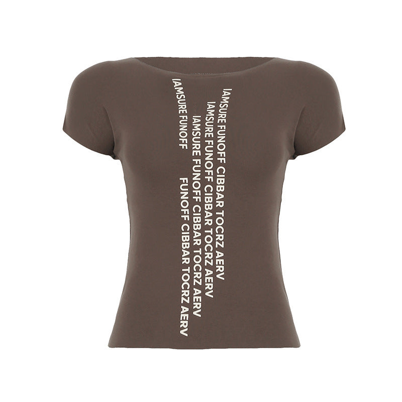 Damen trendiges Kurzarm-Shirt mit auffälligem Schriftzug Echo Archiv