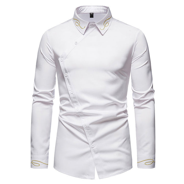 Herren elegantes Langarmhemd mit asymmetrischem Schnitt und luxuriösen Details Echoarchiv