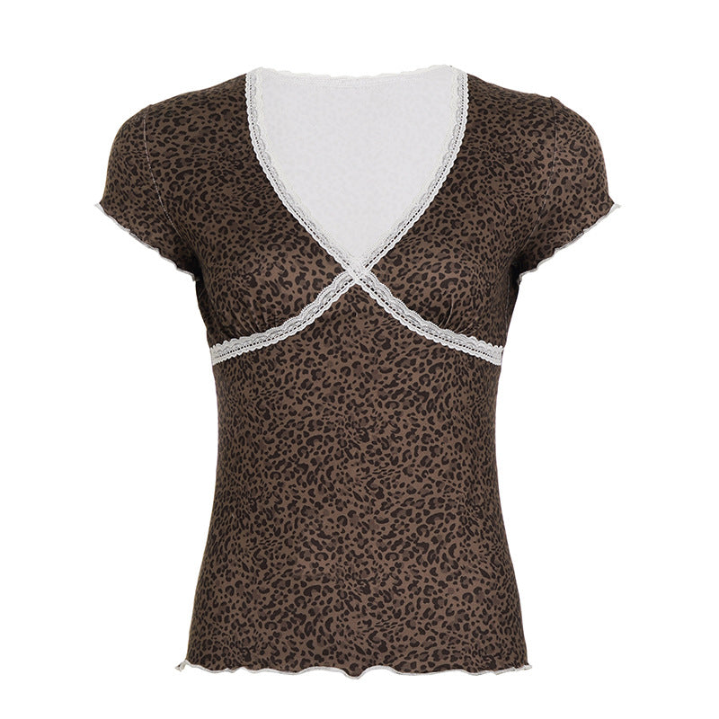 Damen Oberteil mit Leopardenmuster und Spitzendetails Echo Archiv