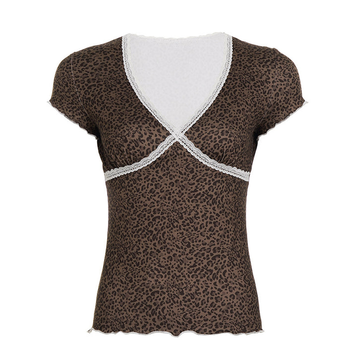 Damen Oberteil mit Leopardenmuster und Spitzendetails Echo Archiv