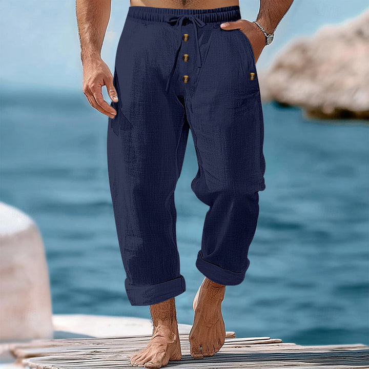 Herren lässige Leinenhose mit Knopfdetails Echoarchiv