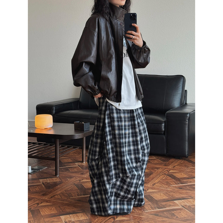 Damen Oversize-Lederimitat-Bomberjacke mit Stehkragen und elastischem Saum Echoarchiv