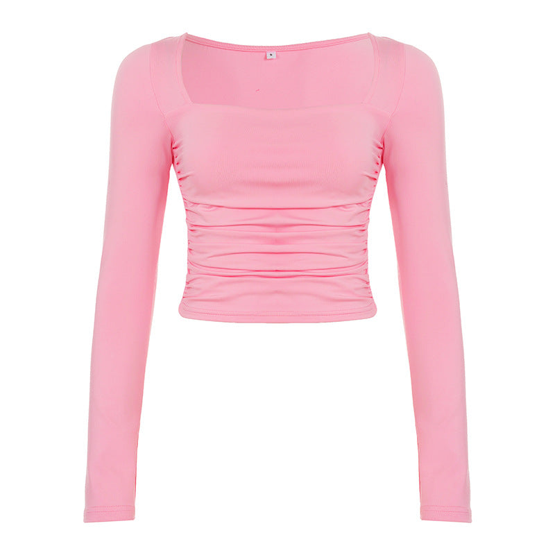 Damen Tailliertes langärmeliges Crop-Top mit eckigem Ausschnitt und Raffung Echo Archiv