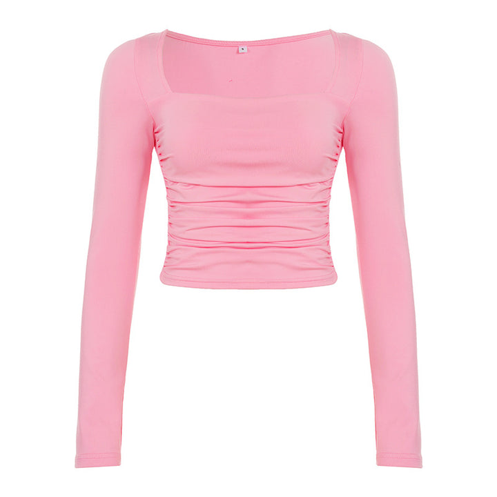 Damen Tailliertes langärmeliges Crop-Top mit eckigem Ausschnitt und Raffung Echo Archiv