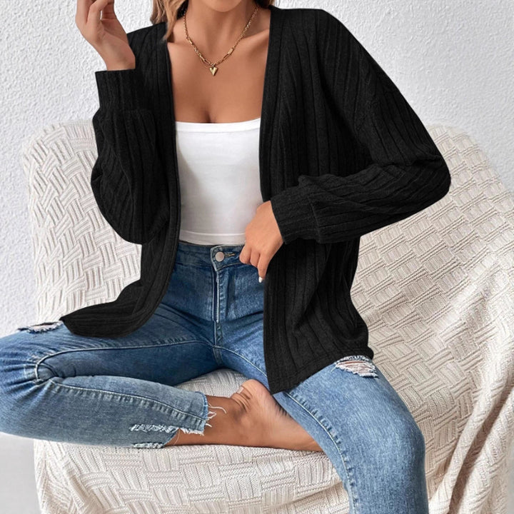 Damen Offener Gerippter Longcardigan aus feinem Strick mit Oversize-Ärmeln Echoarchiv