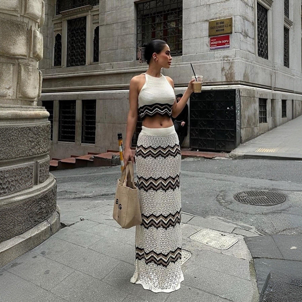 Damen elegantes Cropped Top und Maxi-Rock Set Echo Archiv