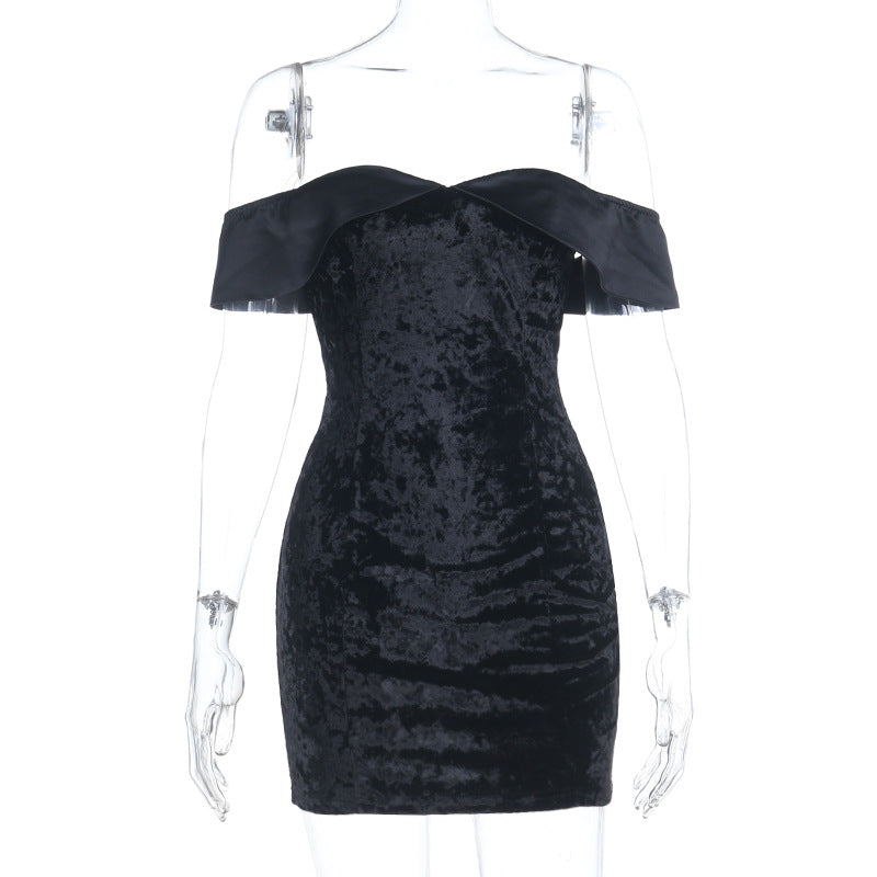 Damen figurbetontes Samt-Minikleid mit schulterfreiem Design Echo Archiv
