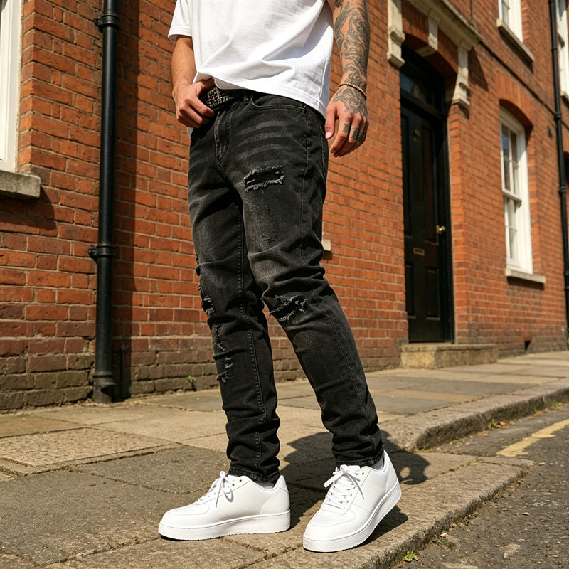 Herren Zerrissene Slim-Fit Jeans Echoarchiv