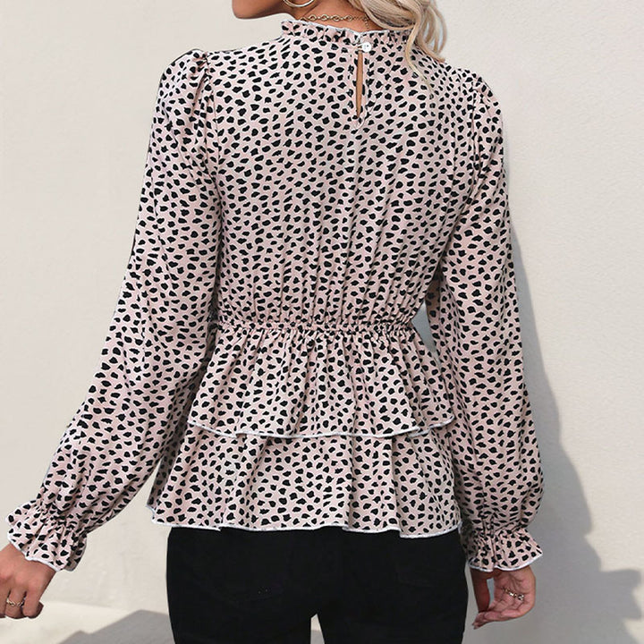 Damen Gesmoktes Chiffon-Blusenshirt mit Stufen-Peplum und Rüschenärmeln Echoarchiv