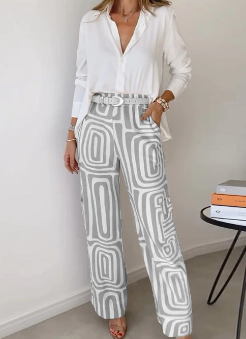 Frauen weite Palazzo-Hose mit grafischem Retro-Print Echoarchiv