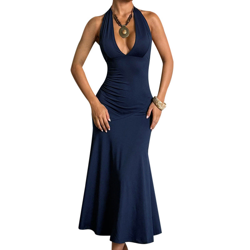 Damen elegantes Maxikleid mit tiefem V-Ausschnitt und raffiniertem Schleifendetail Echo Archiv