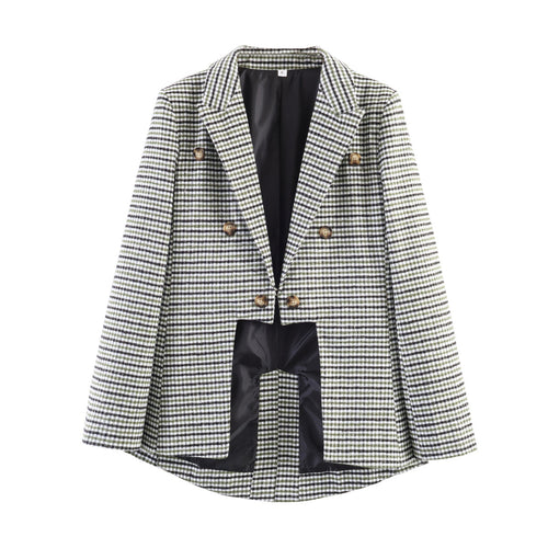 Damen Karo-Blazer mit asymmetrischem Cropped-Vorderteil und Holzknöpfen Echo Archiv