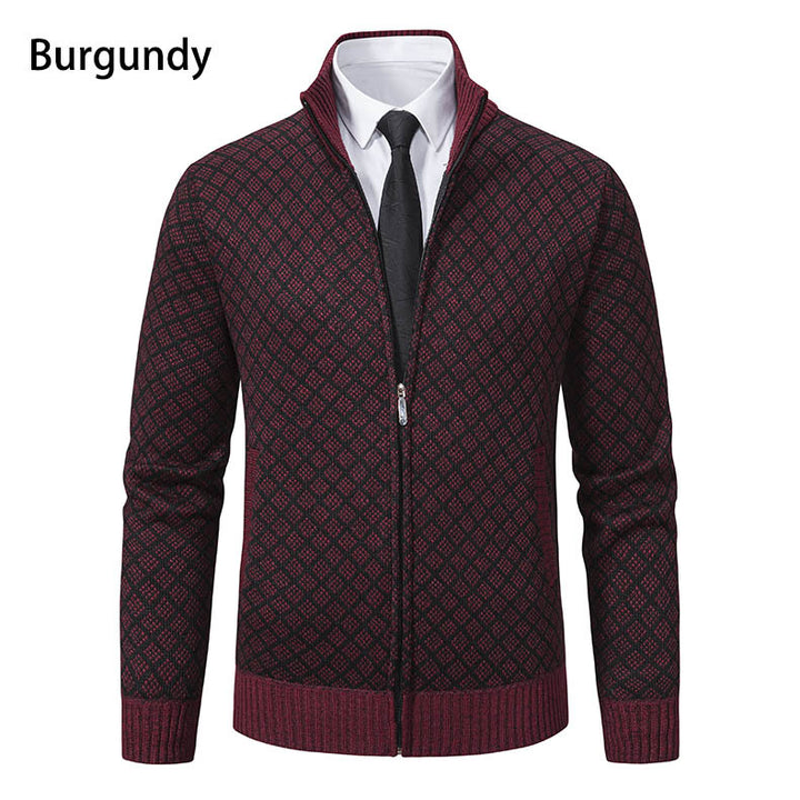 Herren nan gemusterte Strickjacke mit Stehkragen und durchgehendem Reißverschluss Echo Archiv