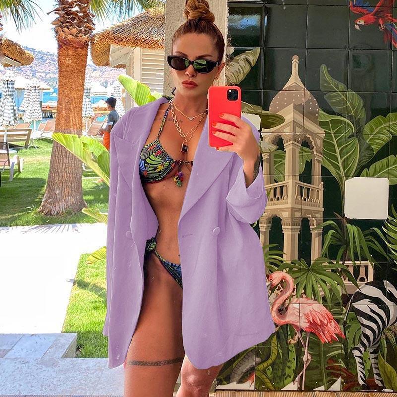[Damen] Leichter Oversize-Strandblazer als lässiges Cover-Up mit fallendem Revers Echoarchiv