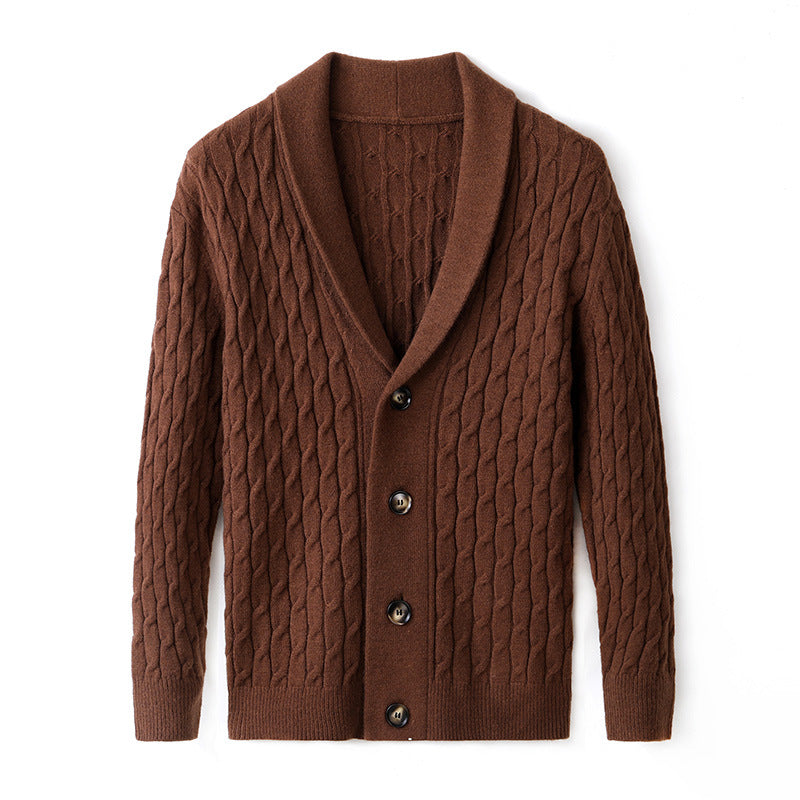 Herren Strickjacke mit modernem Kabelmuster und elegantem Kragen Echoarchiv