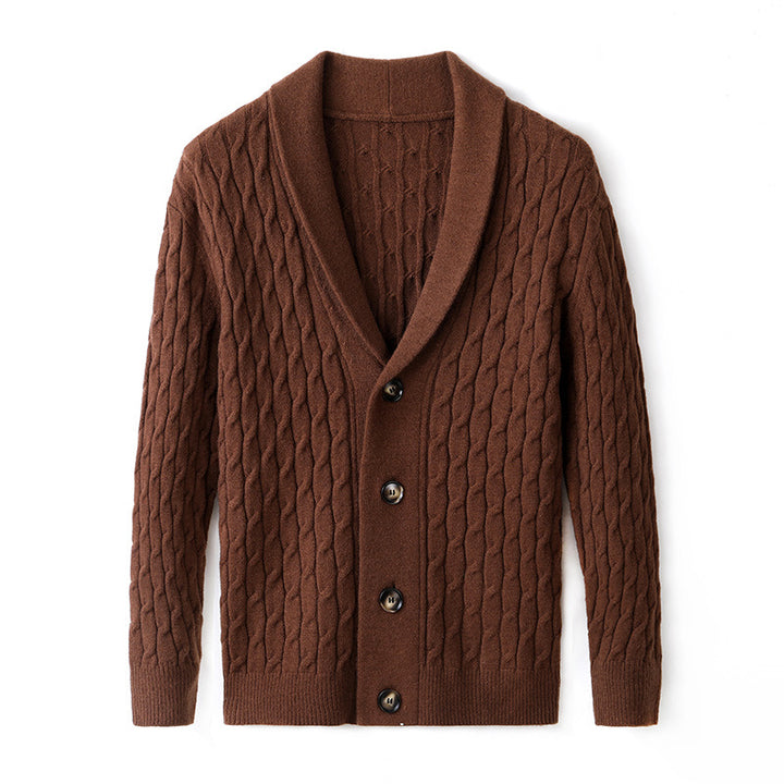 Herren Strickjacke mit modernem Kabelmuster und elegantem Kragen Echoarchiv