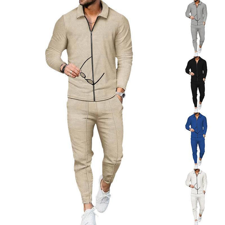 Herren modisches Freizeitanzug mit strukturiertem Oberteil und moderner Hose Echoarchiv