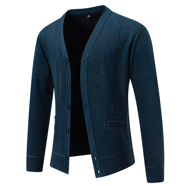 Herren Strukturierter Feinstrick-Cardigan mit Chevron‑Muster, V‑Ausschnitt und Eingrifftaschen Echo Archiv