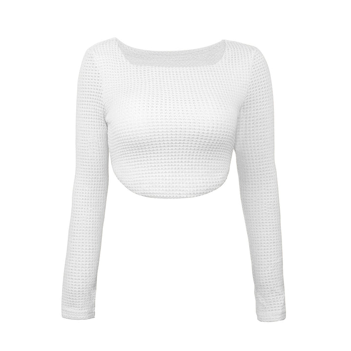 Damen Figurbetontes Cropped‑Waffel‑Stricktop mit U‑Boot‑Ausschnitt Echoarchiv