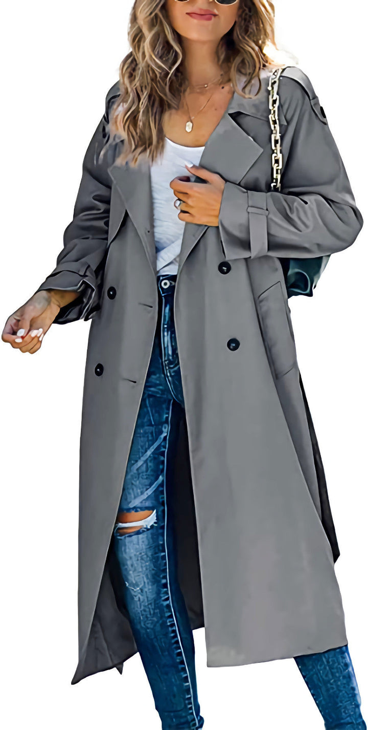 Damen legerer Trenchcoat mit Gürteldesign und stylischen Knöpfen Echoarchiv