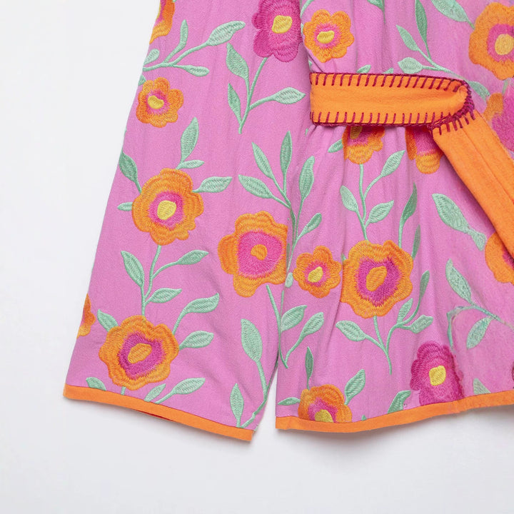 Damen Besticktes Kimono-Blouson mit Taillengürtel und floraler Stickerei Echo Archiv