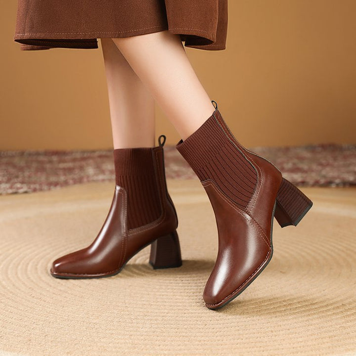Damen Elegante Chunky Stiefeletten mit Strick-Einsatz Echo Archiv