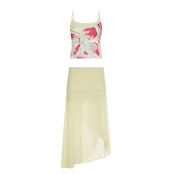 Damen asymmetrischer Chiffonrock mit elastischem Bund und Rüschendetails Echo Archiv