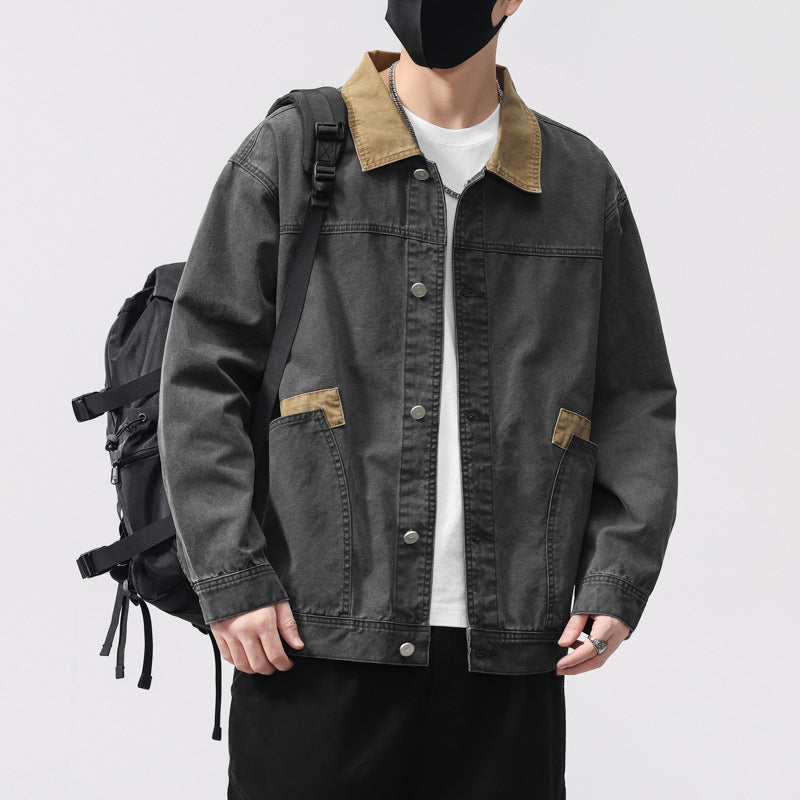 Herren Übergangsjacke aus robustem Denim mit Kontrastkragen und praktischen Taschen Echoarchiv